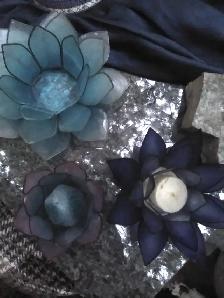 Blue Oyster Shell Capiz Lotus Candle Holder Trio