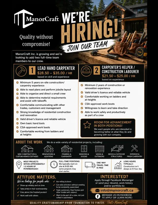 Lead hand carpenter for small company