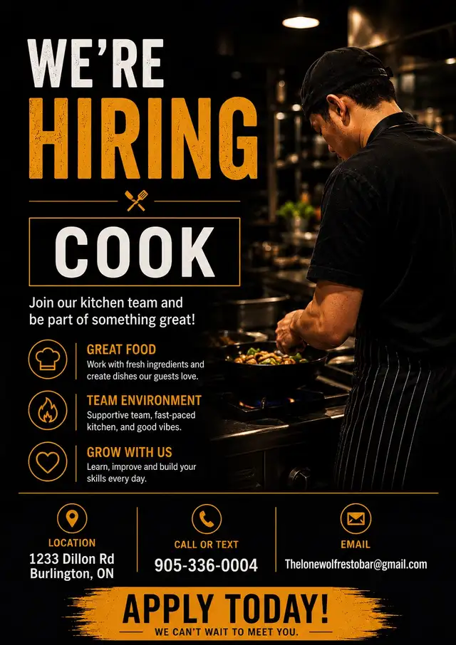 HIRING COOK IMMEDIATELY