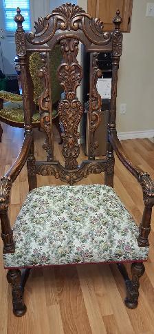 Two oak thrown chairs antique