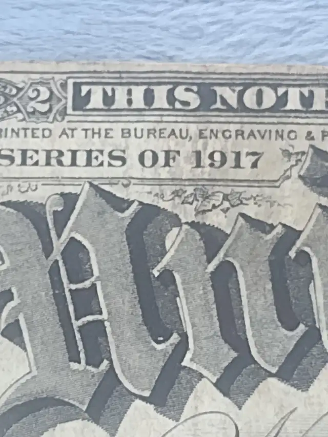 1917 U.S large red note $2.00 banknote VHTF bill