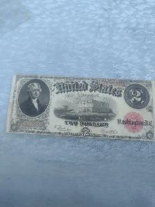 1917 U.S large red note $2.00 banknote VHTF bill - Photo 2