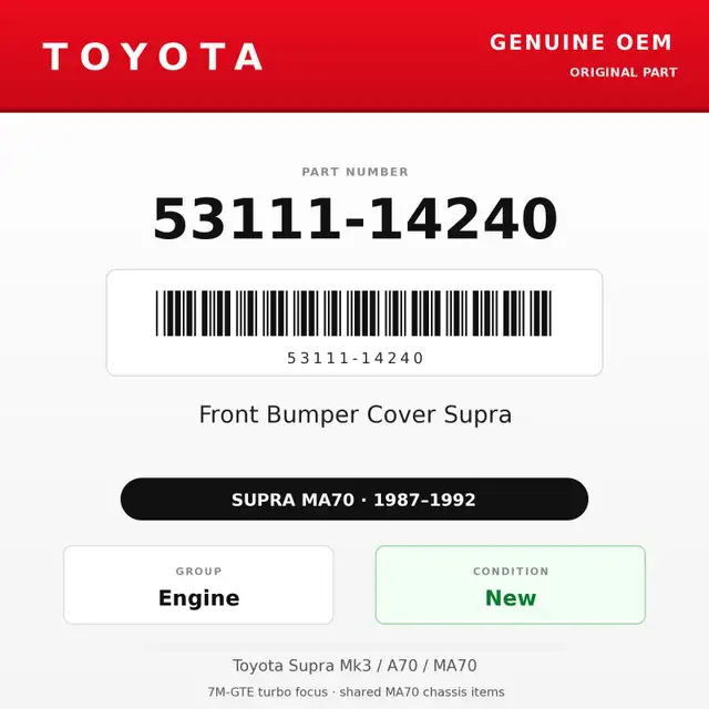 Genuine Toyota OEM 53111-14240 - 87-92 Front Bumper Cover Sup...