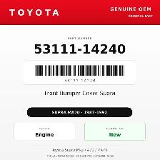 Genuine Toyota OEM 53111-14240 - 87-92 Front Bumper Cover Sup...