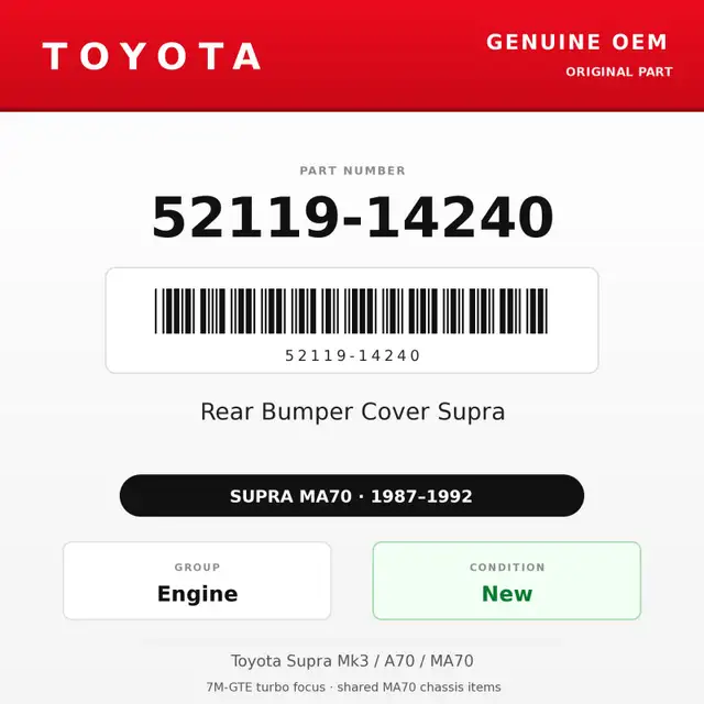 Genuine Toyota OEM 52119-14240 - Rear Bumper Cover Supra (87-...