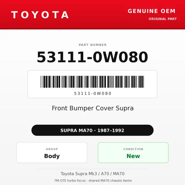 Genuine Toyota OEM 53111-0W080 - Front Bumper Cover Supra (87...