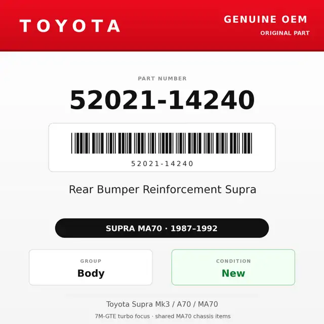 Genuine Toyota OEM 52021-14240 - Rear Bumper Reinforcement Su...