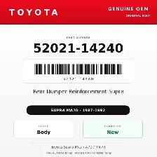 Genuine Toyota OEM 52021-14240 - Rear Bumper Reinforcement Su...