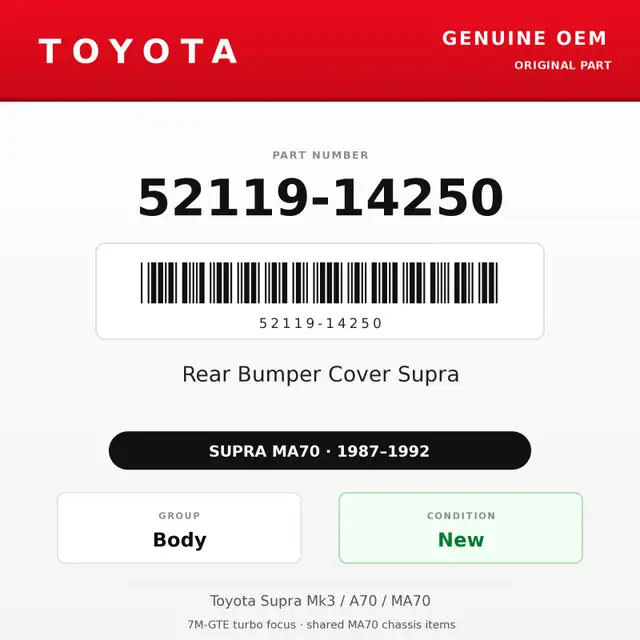 Genuine Toyota OEM 52119-14250 - Rear Bumper Cover Supra (87-...