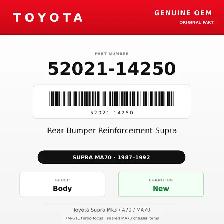 Genuine Toyota OEM 52021-14250 - Rear Bumper Reinforcement Su...
