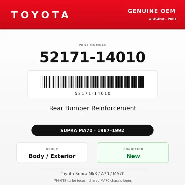 Genuine Toyota OEM 52171-14010 - Rear Bumper Reinforcement (8...