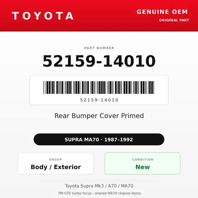 Genuine Toyota OEM 52159-14010 - Rear Bumper Cover Primed (87...