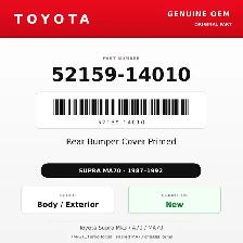 Genuine Toyota OEM 52159-14010 - Rear Bumper Cover Primed (87...