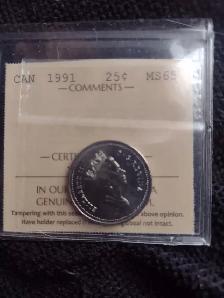 Iccs ms65 - 1991 Canadian 25 cent quarter VHTF coin low mintage - Photo 4