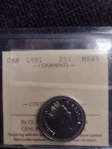 Iccs ms65 - 1991 Canadian 25 cent quarter VHTF coin low mintage - Photo 5