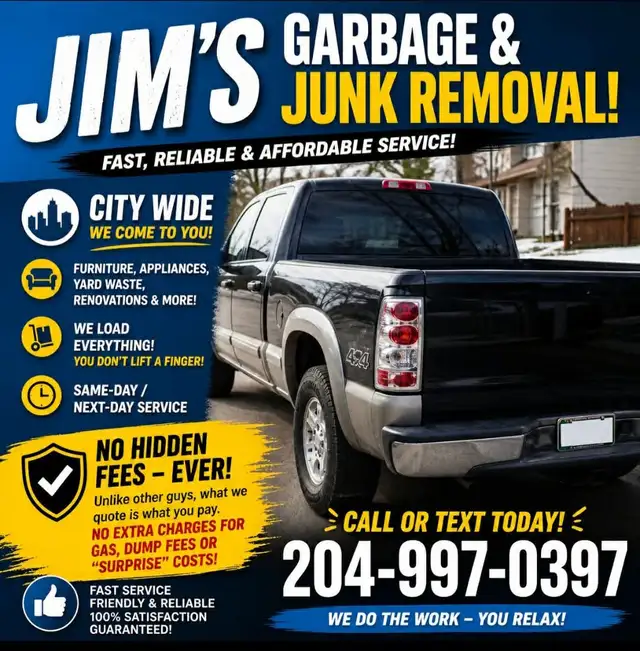 JUNK REMOVAL SAME DAY CALL 204-997-0397