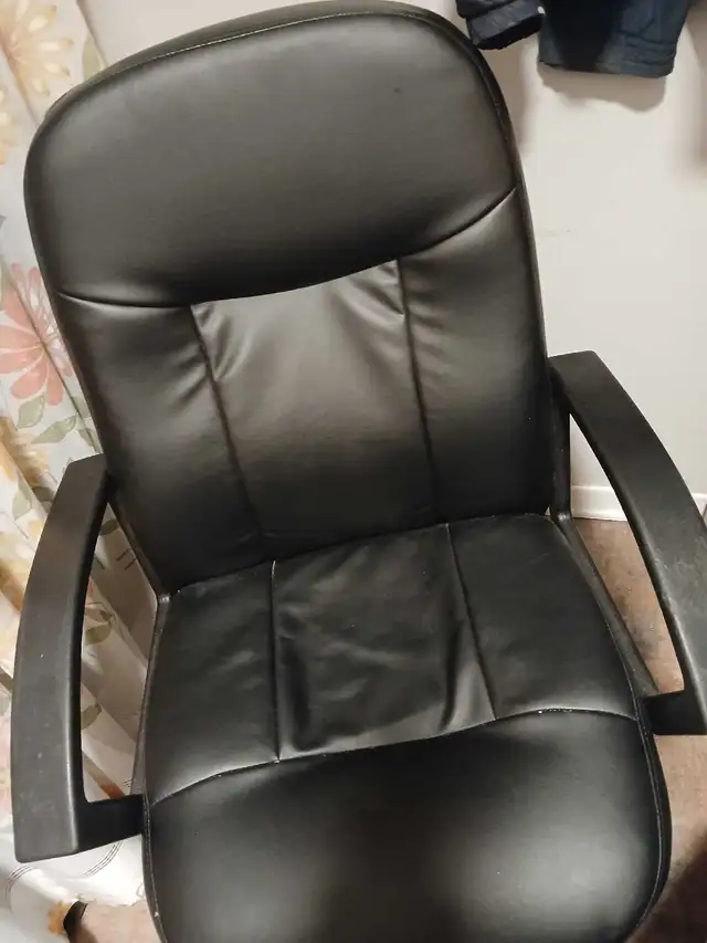 black chairs , move up down ,swirvel,  recline, very comfortable