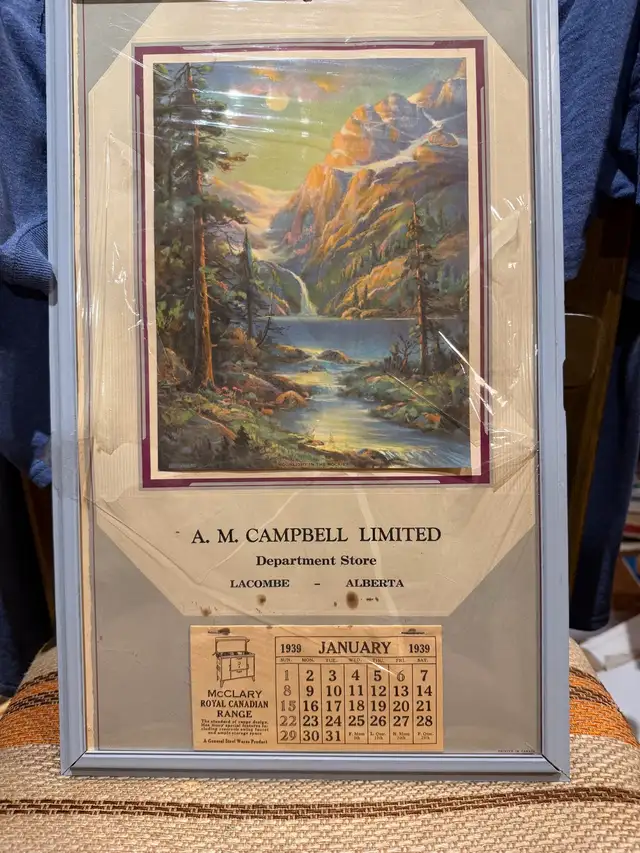 vintage  Lacombe 1939 framed calendar from A.M Campbell Ltd