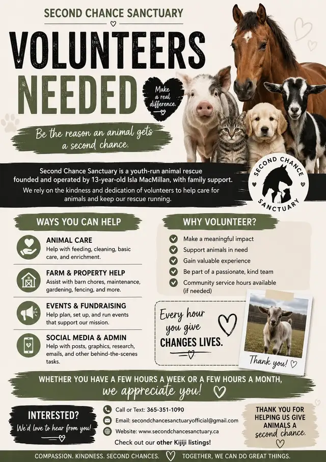 Animal Rescue Volunteers Needed – Second Chance Sanctuary