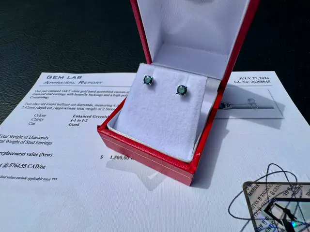 #894 - 1/2 Carat Blue Diamond Earrings, 14kt White Gold