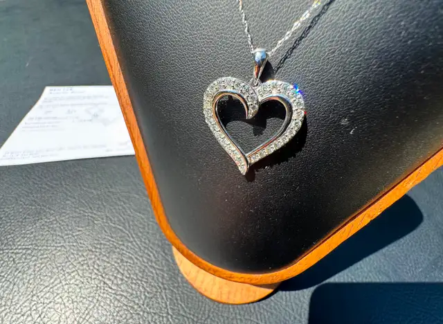 877 - .78 Carat Diamond Heart Pendant  Chain 10kt White Gold 18"