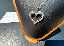 877 - .78 Carat Diamond Heart Pendant  Chain 10kt White Gold 18"