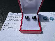 #906 - Blue Akoya Pearl, 14kt Yellow Gold Earrings