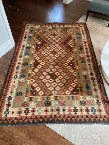 Persian Wool Kilim Area Rug - Brown and Blue - 98' x 64'