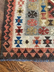 Persian Wool Kilim Area Rug - Brown and Blue - 98' x 64' - Photo 2