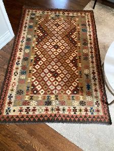 Persian Wool Kilim Area Rug - Brown and Blue - 98' x 64' - Photo 3