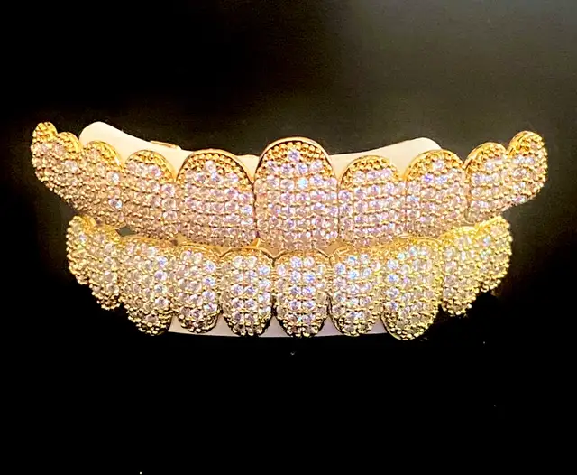 Iced Out Gold Grillz Set (Hip Hop Bling)