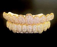Iced Out Gold Grillz Set (Hip Hop Bling)