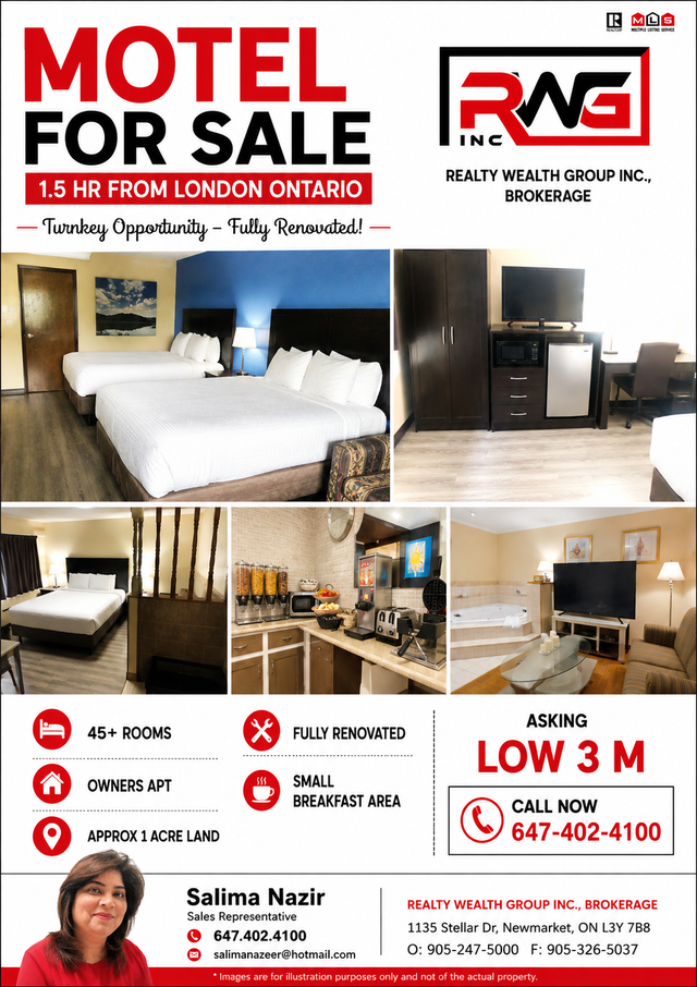 MOTEL FOR SALE 3 HOURS WEST FROM MISSISSAUGA 45    ROOMS