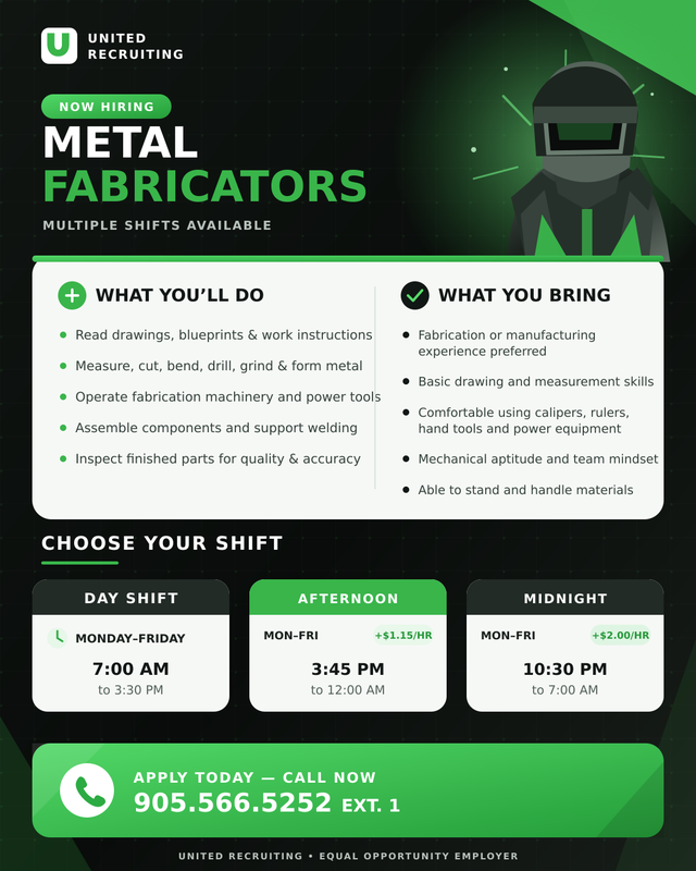 Metal Employees Needed ASAP (All Shifts)