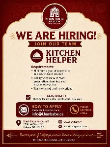 Job posting for Kitchen Helper
