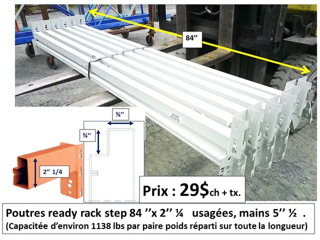Poutre step Ready Rack 84'' x 2'' 1/4 et autres, prix sur photos