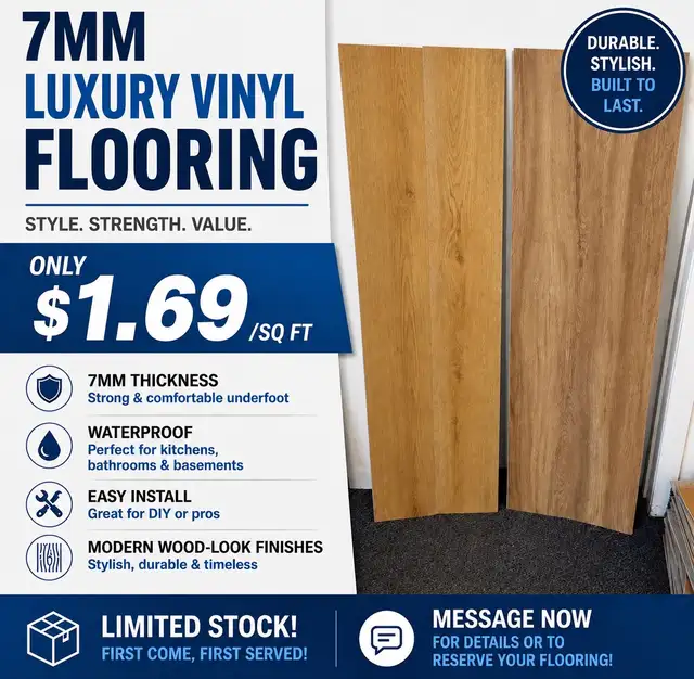 luxury 7mm vinyl floor $1.69/sf
