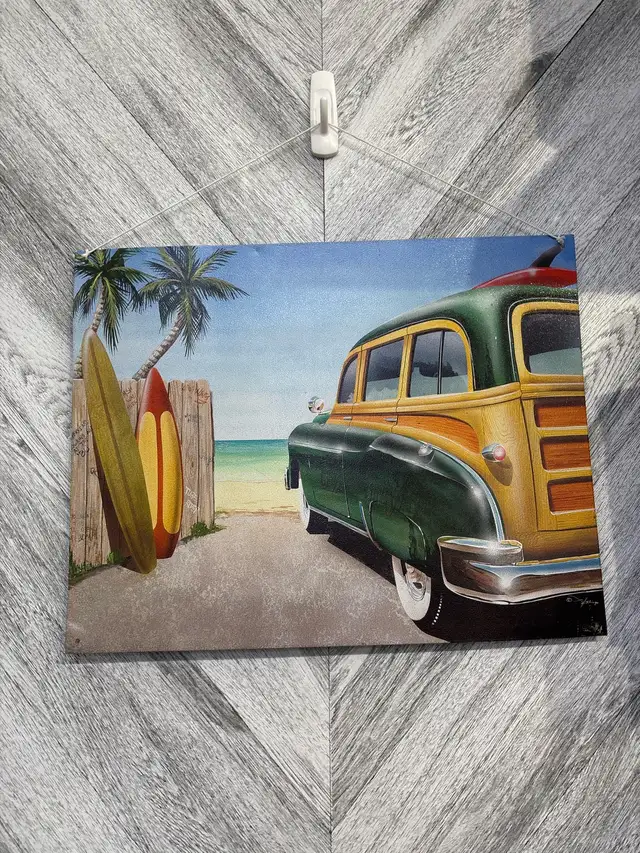 2004 Retro Style Ford Woody and Surfboard Tin Sign