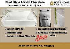 YYC Affordable Flush Style Acrylic Fibreglass Bathtubs In Stock