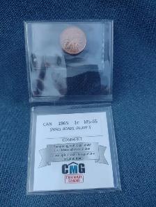 Graded ms65 1965 Canadian penny small beads blunt 5 - Photo 2
