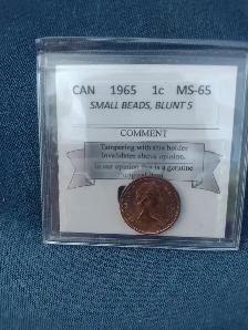 Graded ms65 1965 Canadian penny small beads blunt 5 - Photo 4