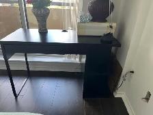 Black desk with separate drawer and  bookshelves