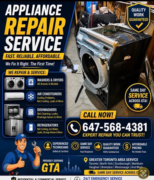 Washer and dryer’s repair same day 7/24