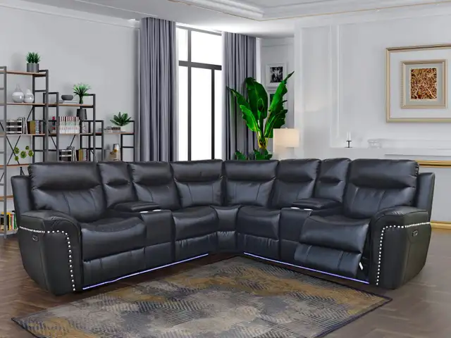 New 5-Seater Sectional Power Recliner With LED Lighting In Sale
