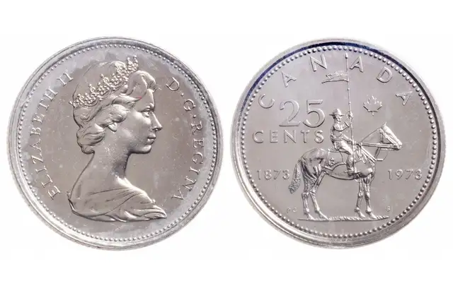1873-1973 Canadian 25 cent R C M P Centennial Small Bust Coin