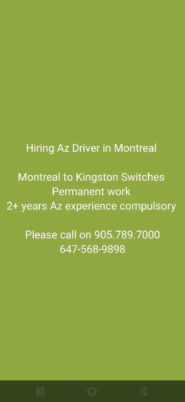 Hiring AZ driver in Boucherville for Kingston Switches