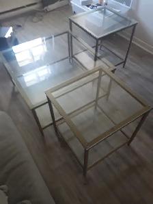 Glass top coffee table and end tables.