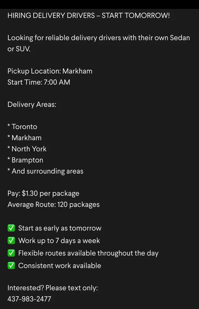 Hiring Courier Owner op any vehicle