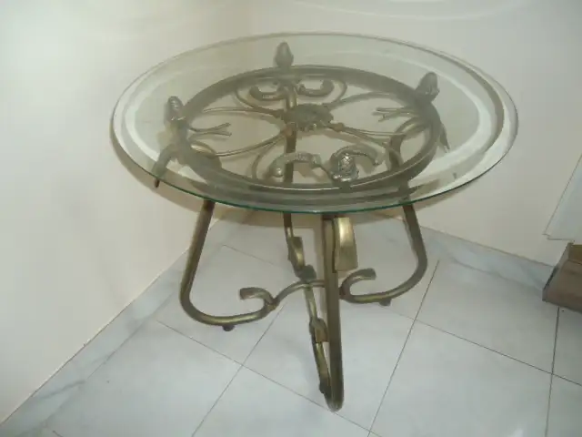 TABLE WITH BRASS BASE & GLASS TOP