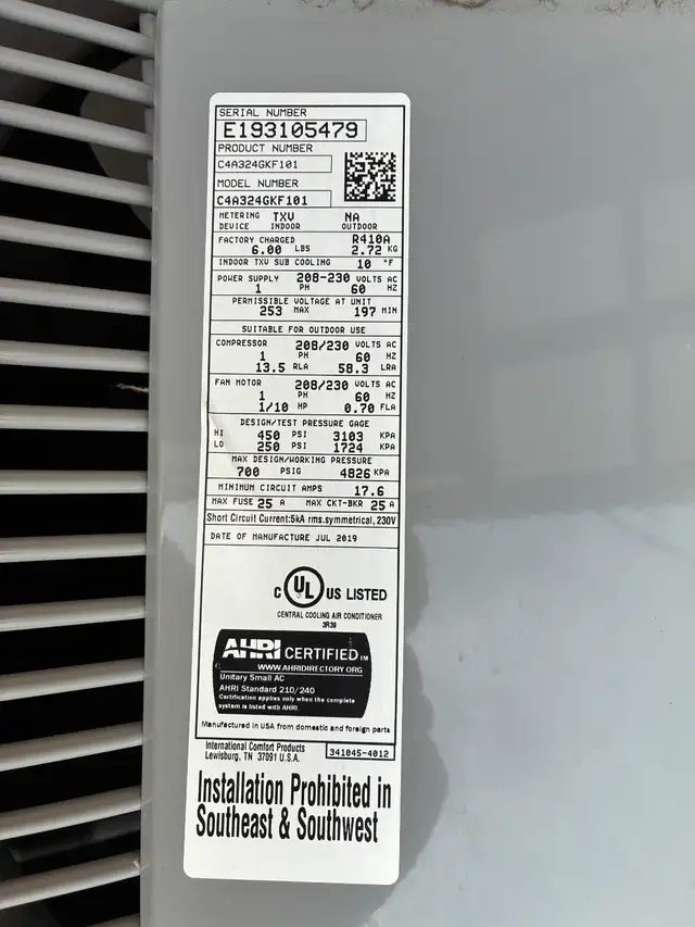 Climatiseur central Keeprite (C4A324GKF101)